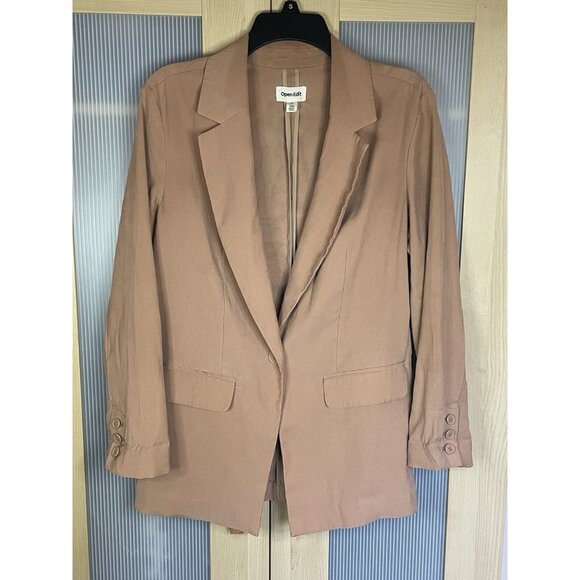 Open Edit Women’s Oversized Blazer Sz XS Nordstrom Beige Brown Jacket Preppy - Picture 2 of 5